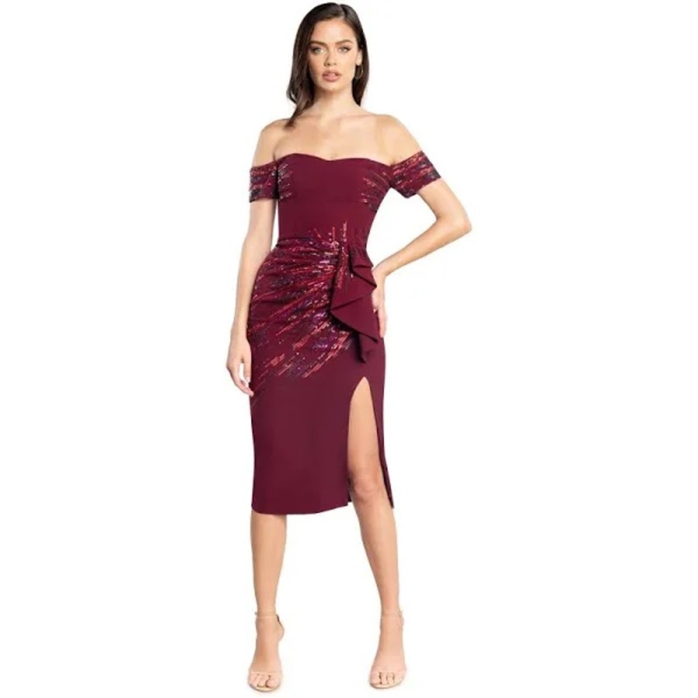 Dress The Population Alani Sequin-Trim Off-The-Shoulder Dress
